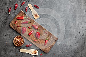 Variety of fresh and dried chili peppers