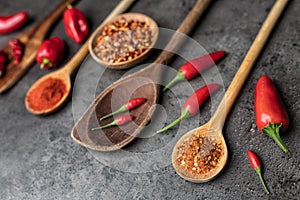 Variety of fresh and dried chili peppers