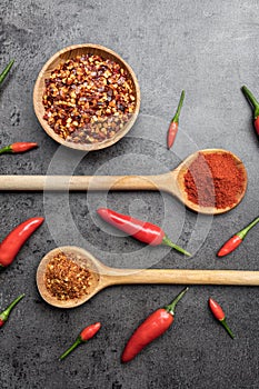 Variety of fresh and dried chili peppers