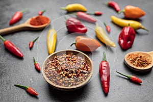 Variety of fresh and dried chili peppers