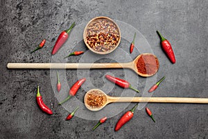 Variety of fresh and dried chili peppers