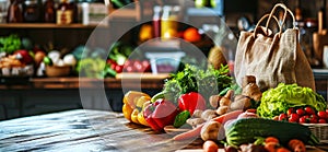 variety of fresh organic vegetables on wooden table on local farmers groceries store background. copy space