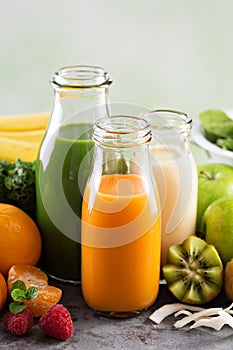 Variety of fresh vegetable and fruit juices