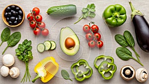 The arrangement highlights vibrant colors and textures of the produce