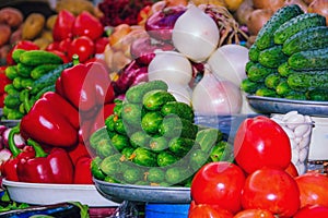Variety of fresh vegetables on the marketplace.