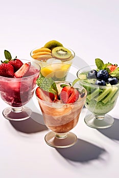 Variety of fruit cocktails, popular bubble tea, chocolate fruit flavor