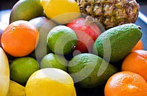 Variety of fruit on kitchen table