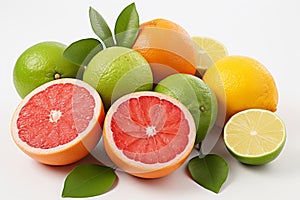 Variety of fruits categorized and displayed elegantly on a clean white background