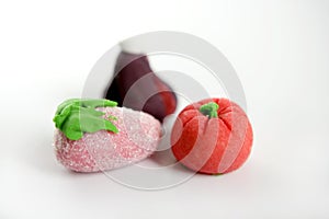 Variety of fruits on colorful marzipan photo