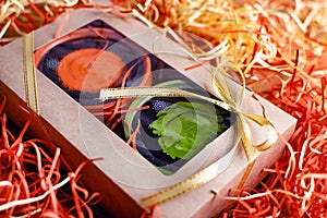 A variety of gift boxes and boxes with bows for gifts, surprises