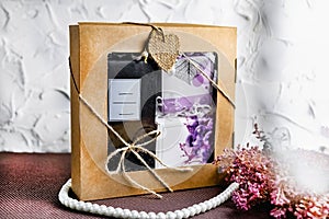 A variety of gift boxes and boxes with bows for gifts, surprises