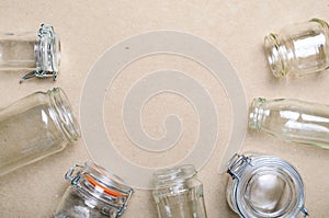 Variety of Glass Jars and Bottles, Zero Waste Shopping Concept