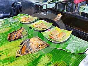 Variety of grilled seafood sold by local hawkers in Sandakan,Sabah. photo