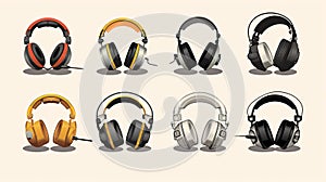 Variety Of Headphones: Dark Silver And Light Amber Pop Art Illustration