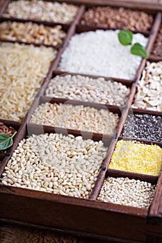 Variety of healthy grains and seeds