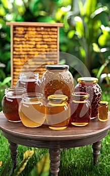 A variety of honey jars in different shapes and sizes
