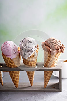 Variety of ice cream cones