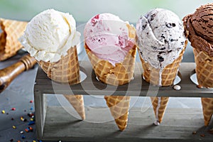 Variety of ice cream cones