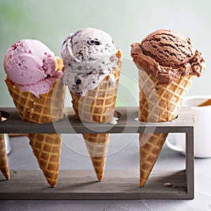 Variety of ice cream cones