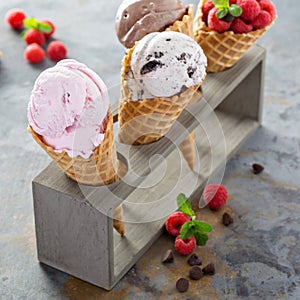 Variety of ice cream cones