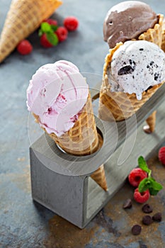 Variety of ice cream cones