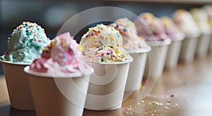 Variety of Ice Cream Scoops in Paper Cups