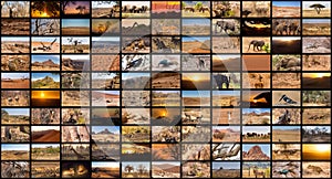 A variety of images of Namibia as a big image wall, documentary