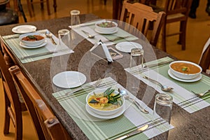 Variety of Indian curries served on table