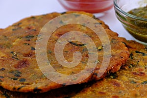 Variety of Indian flat bread thepla or paratha