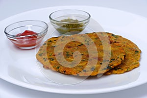 Variety of Indian flat bread thepla or paratha