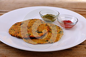 Variety of Indian flat bread thepla or paratha