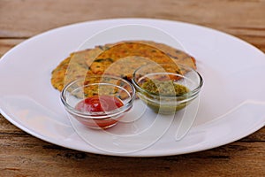 Variety of Indian flat bread thepla or paratha