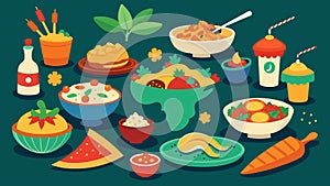 A variety of international cuisines from y Indian curries to mouthwatering Italian pastas.. Vector illustration. photo