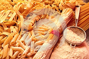 Variety of italian pasta