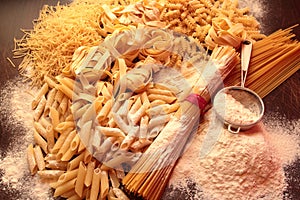 Variety of italian pasta