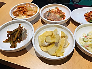 Variety of Korean side dishes.