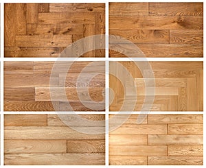 Variety of laminate and parquet textures collage