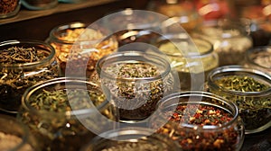 A variety of looseleaf teas on display each with its own unique aroma and flavor for guests to choose from photo