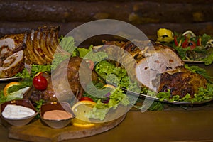 A variety of meat dishes in one of the bars.