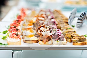 Variety of meat and fish canapes