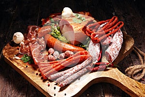 Variety of meat products including ham and sausages