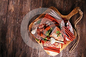 Variety of meat products including ham and sausages