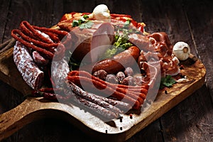 Variety of meat products including ham and sausages