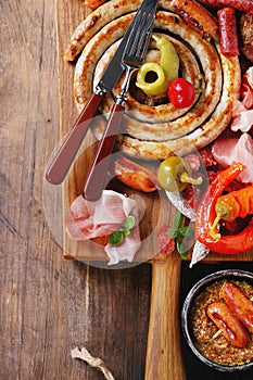 Variety of meat snacks in pretzels