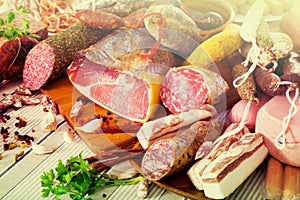 Variety of meats on table