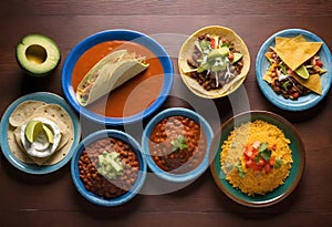 a variety of mexican dishes are arranged on a table photo