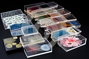 variety of microscope slides featuring different types of cells and organisms