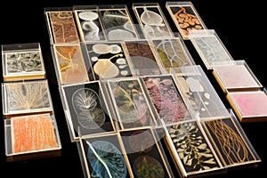 variety of microscope slides featuring different types of cells and organisms