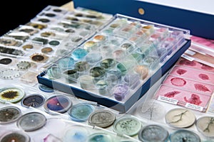 variety of microscope slides featuring different types of cells and organisms