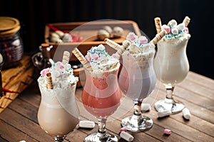 Variety of milkshakes with different flavors